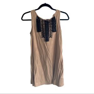 𝅺TWELVE BY TWELVE Sleeveless Tank Top Tie Back Embellished Blouse Tan Black S